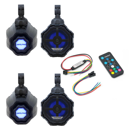 Alpine (2 pair) SPV-65RGB-CAN 6.5” Cage-Mounted Universal Weather-Resistant Coaxial RGB LED Speaker Pods w/ LED remote