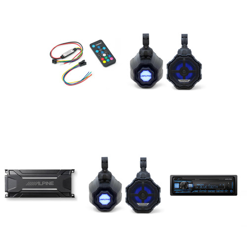 Alpine (2) SPV-65RGB-CAN 6.5” Cage-Mounted Universal Weather-Resistant Coaxial RGB LED Speaker Pods with Amp, Source & Led Remote