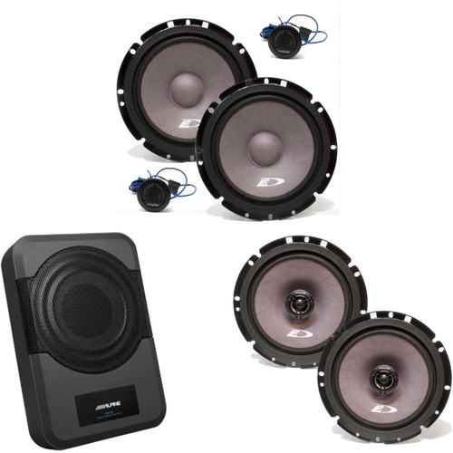 Alpine SXE-1751S 6 1/2" 2-Way Component Speakers & SXE-1726S 6 1/2" 2 way Coaxial Speakers w/ PWE-S8 Powered 8inch Woofer Bundle