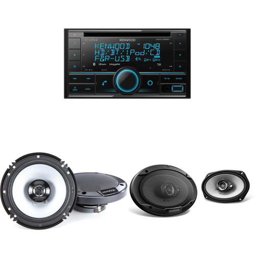 Kenwood eXcelon DPX795BH Bluetooth USB Double DIN CD receiver with 1 Pair of KFC-1666S 6-1/2" 2-way Speaker System and Kenwood KFC-6966S 6x9" 3-Way Speaker System