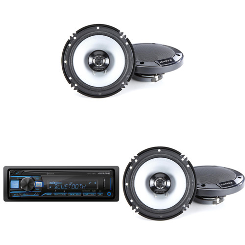 Alpine UTE-73BT Single Din Source Unit w/ KFC-1666S 6.5" 2-Way Coaxial Speakers - 2 Pair Bundle