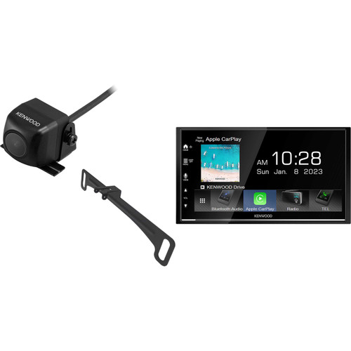 Kenwood DMX7709S Digital Multimedia Receiver with CMOS-230LP Rear View Camera with License Plate Mounting