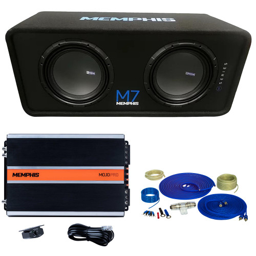 Memphis Audio M7E12D1 Dual 12" M7 Loaded Subwoofer Enclosure with Memphis 1500W Mono Amplifier with Wiring Kit