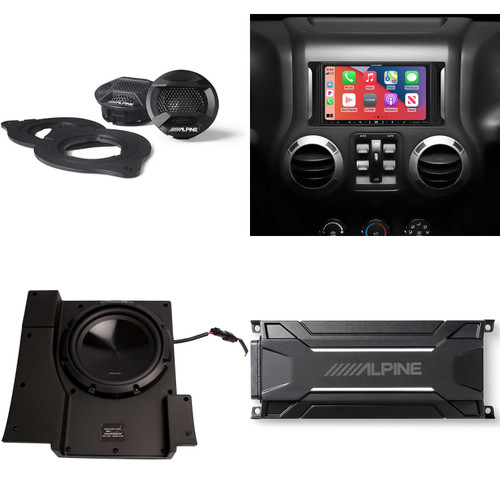 Alpine i407-WRA-JK 7in In-Dash Digital Receiver w/ SPV-10TW-WRA, SBV-10-WRA Under Seat Sub, KTA-30MW Amp Wrangler Bundle