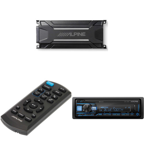 Alpine UTE-73BT, RUE-4360 Remote with KTA-30MW Mono Weather Resistant Tough Power Pack Amplifier Bundle - Used, Open Box
