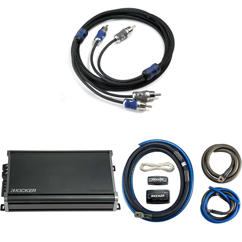 KICKER CXA1200.1 1200 Watt Mono Amp & 1/0AWG Power Kit & 6 M. RCA Bundle