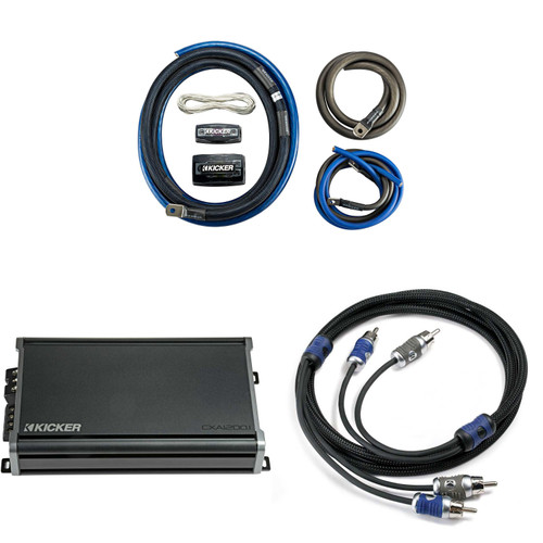 KICKER CXA1200.1 1200 Watt Mono Amp & 1/0AWG Power Kit & 5 M. RCA Bundle
