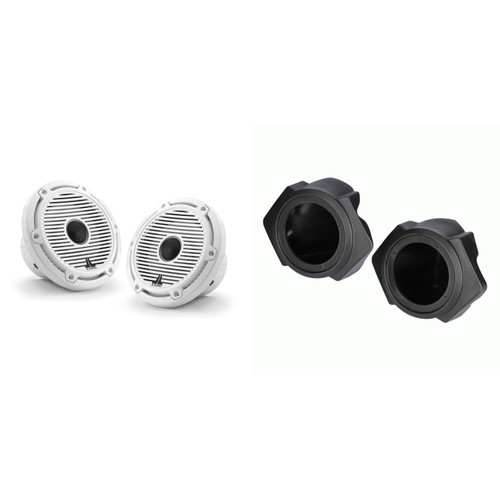 JL Audio M6 6.5" Classic Grill White Marine Speakers & Polaris RZR Front 6.5" Speaker Pods 2014-UP ( Except PRO XP)