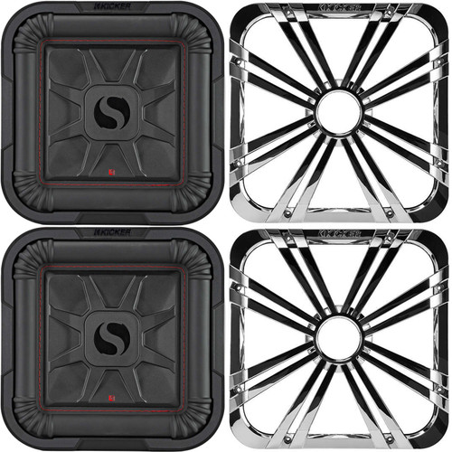 Kicker (2) 46L7T102 L7T L7-Thin 10-Inch (25cm) Subwoofer, Dual Voice Coil, 2-Ohm, 500 Watt w/ Chrome LED Grill Bundle