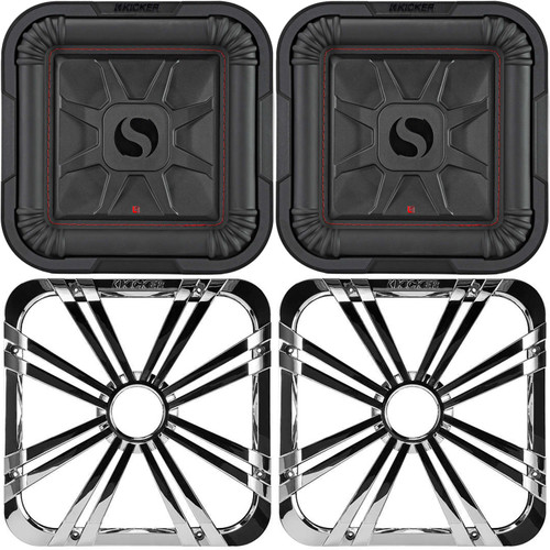 Kicker (2) 46L7T104 L7T L7-Thin 10-Inch (25cm) Subwoofer, Dual Voice Coil, 4-Ohm, 500 Watt w/ Chrome LED Grill Bundle
