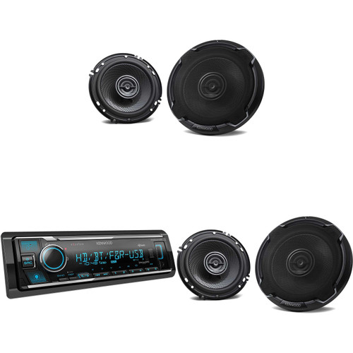 Kenwood KMM-X705 Bluetooth single DIN Media Receiver (No CD) with 2 Pairs of Kenwood KFC-1696PS 6-1/2" 2-Way Speaker System