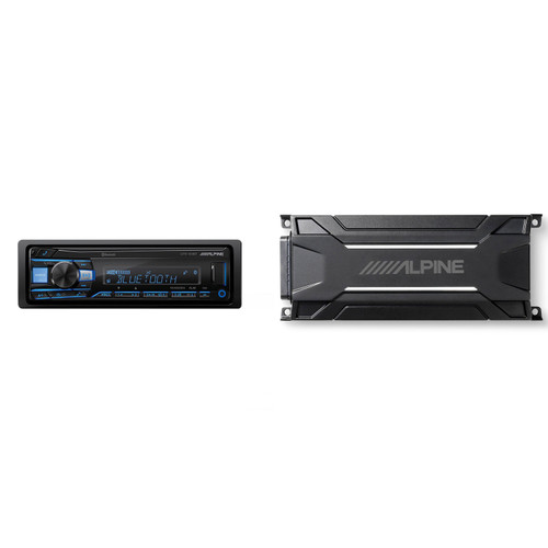 Alpine UTE-83BT Receiver & KTA-30MW Mono Weather Resistant Tough Power Pack Amplifier Bundle