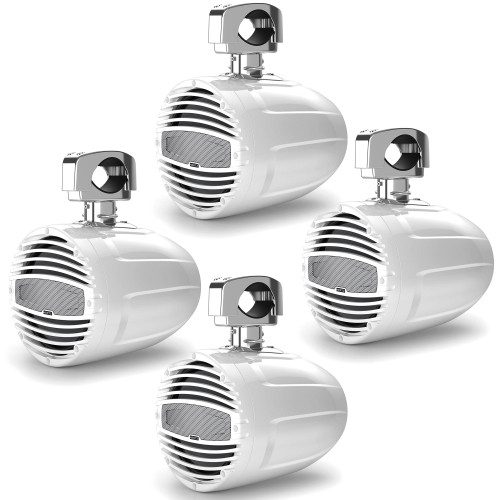 Hertz 8" Marine Tower Speakers (2 Pair / 4 Speakers) – White with Clamp Mount – HTX-8-M-CL-W – Boat Audio Upgrade for Wake & Surf Boats