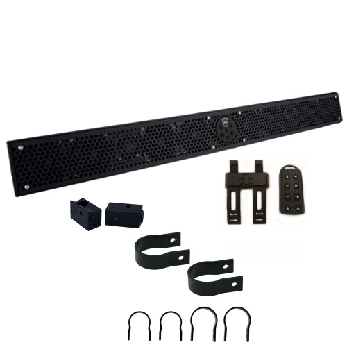 Wet Sounds Stealth 10 ULTRA HD All-in-one Amplified Soundbar with Remote - Black and UTV Mounting Kit, Slider Brackets and Round 1.75" Tube Clamps