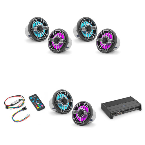 JL Audio XDM600/6 w/ (3) M6-880X-S-Gmti-i, RGB LED, Gunmetal & Titanium Sport Grille Speakers & LED Controller