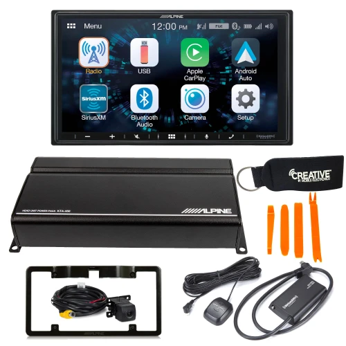 Alpine iLX-W650 with CarPlay, Android Auto + KTA-450 4-Channel Amplifier, Back up Camera, & SXV300 Sirius XM Tuner