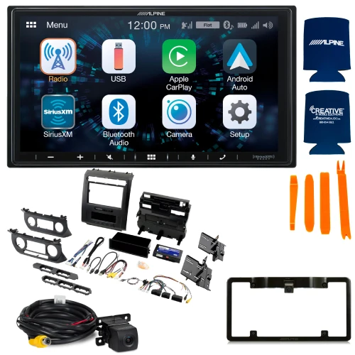 Alpine ILX-W650 Receiver with PAC RPK4-FD2101 2015 and later Ford Truck Kit with Back up Camera and License Plate Frame