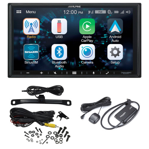 Alpine iLX-W650 Digital Multimedia Receiver with CarPlay and Android Auto Compatibility, License Plate Mount Camera w/ Satellite Radio Tuner Kit