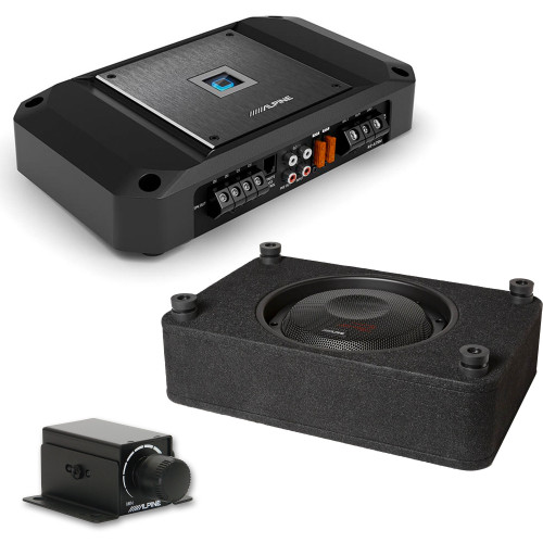 Alpine RS-SB12 12" Halo R-Series R2 Preloaded Sub Enclosure & R2-A75M Amp Bundle including RUX Bass Knob