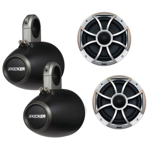 Wet Sounds XS-65i-B 6.5" 60 Watt RMS Speakers with Kicker KMTES Black  Tower/Roll Bar Enclosures