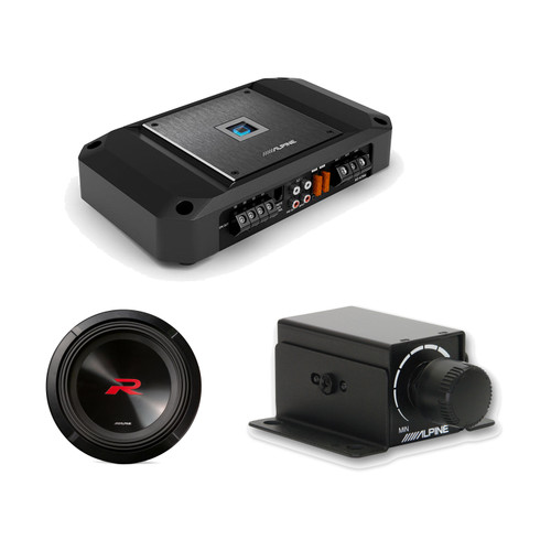 Alpine R2-A75M Amp R2-W12D4 12in Sub & RUX-KNOB.2 Bass Knob
