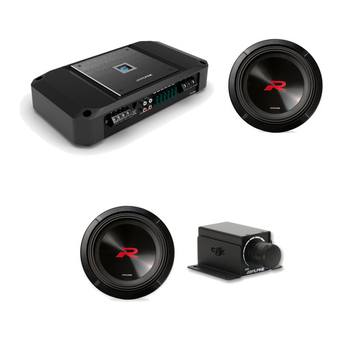Alpine R2-A150M Amp with Two R2-W12D2 12in Subs & Bass Knob