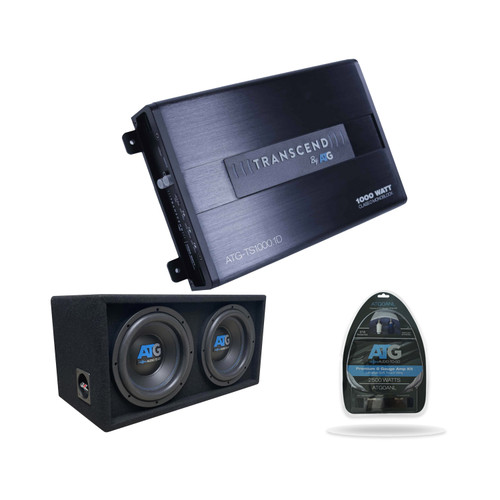 ATG212LBX Dual 12in Loaded Ported Enclosure + TS1000.1D Amp + 0 Gauge Kit