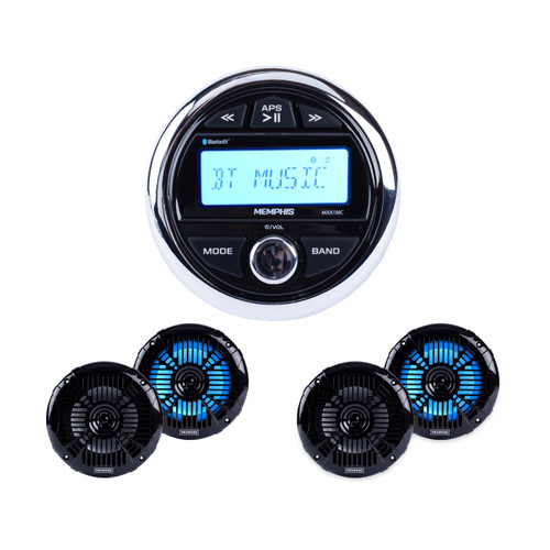Memphis MXA1MC Marine Receiver & 4 MXA602SLB Black Speakers
