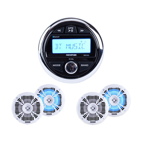 Memphis MXA1MC Marine Receiver & 4 MXA602SLW White Speakers