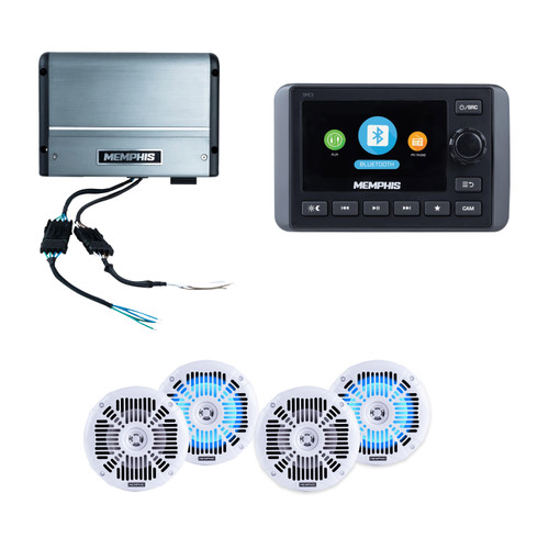 Memphis SMC3 Boat Audio Kit, MM500.4V Amp & 4 White Speakers