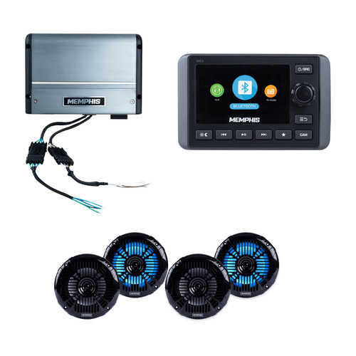 Memphis SMC3 Boat Audio Kit, MM500.4V Amp & 4 Black Speakers