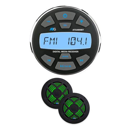 ATG4000BT Marine Bluetooth Gauge Stereo + (1) Pair 8in Black RGB Speakers