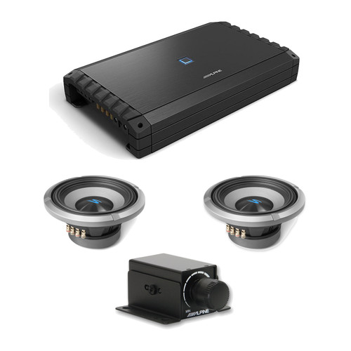 Alpine S2-A120M Amp with Two S2-W10D2 10in Subs & Bass Knob