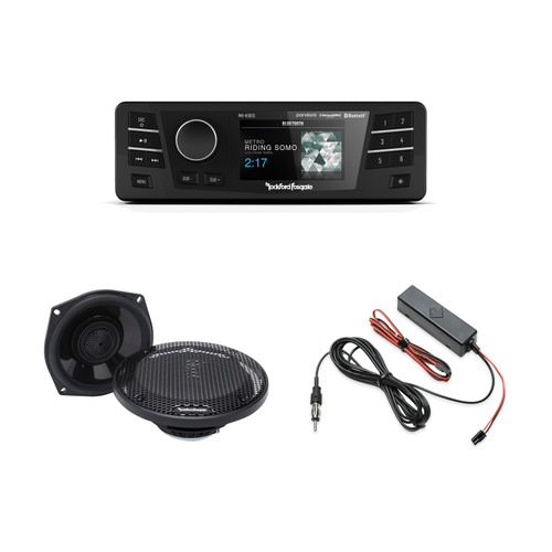 Rockford PMX-HD9813 Radio, TMS5 Tour-Pak Speakers and Antenna