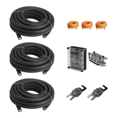 Kicker Warhorse 3-Run 1/0 AWG Dual Amp Competition Wiring Kit