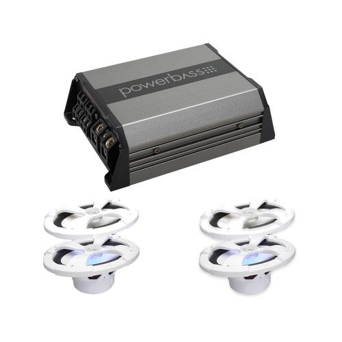 PowerBass PBM-600.4 Amp + 4 XL-69M 6x9 RGB Marine Speakers
