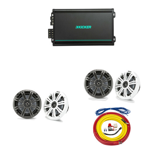 Kicker KM65 4-Speaker Marine System with KMA600.4 Amp Kit