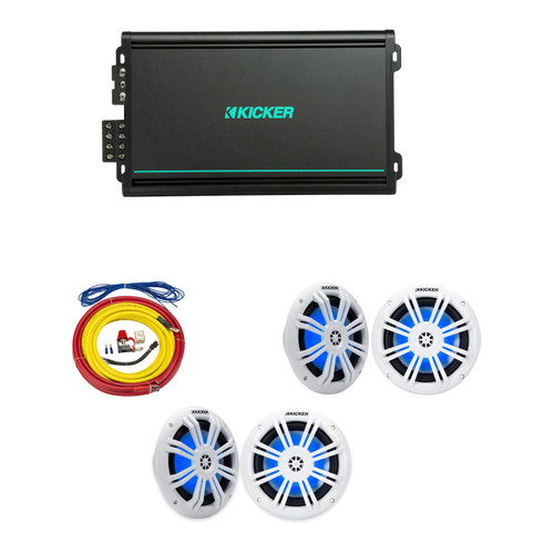 Kicker KM 6.5" LED 4-Speaker System with KMA600.4 Amp Kit