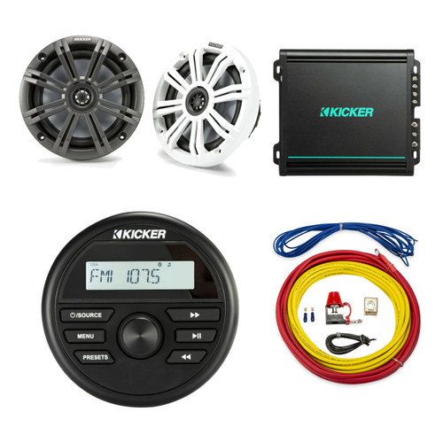 Kicker KMC2, KMA150.2 Amp and KM65 Marine Speaker System