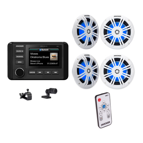Kicker KMC4 Marine Stereo with Four KM LED Speakers and Controller