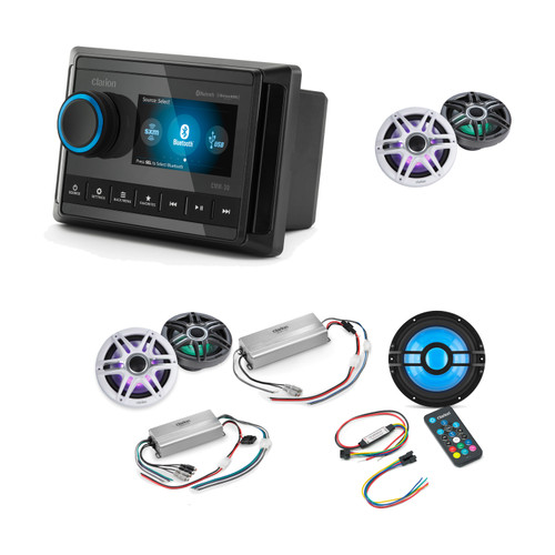 Clarion CMM-30 Marine Stereo with 4 7.7-Inch RGB Speakers, Amps and 10-Inch Sub