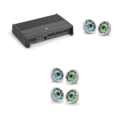 JL Audio 24V XDM600/6 Amp and 6 M6 Sport White 6.5in RGB Marine Speakers