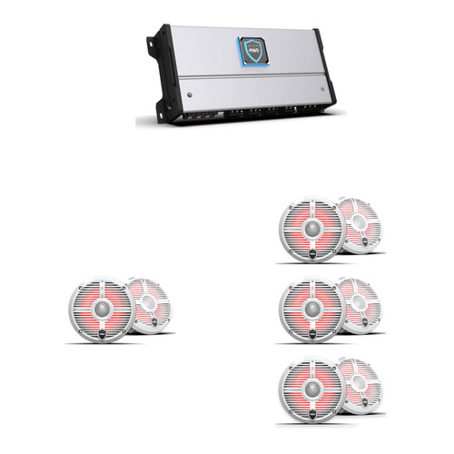 Wet Sounds HTM-8 Amp + 8 REVO 6 V3 Marine Speakers, XW-W Grille