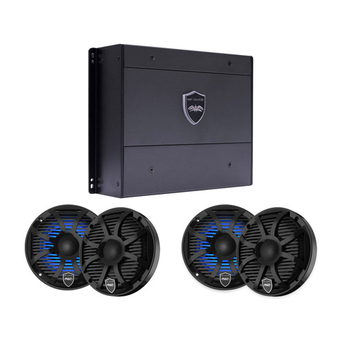Wet Sounds SYN-DX4 Amp + 4 REVO 6 V3 6.5in Marine Speakers, SW-B Grille