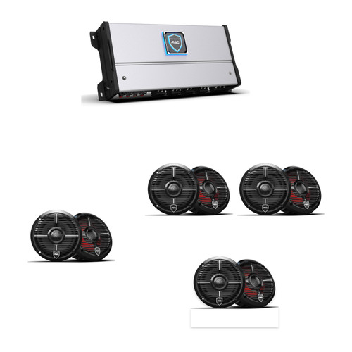 Wet Sounds HTM-8 Amp + 8 REVO 6 V3 Marine Speakers, XW-B Grille