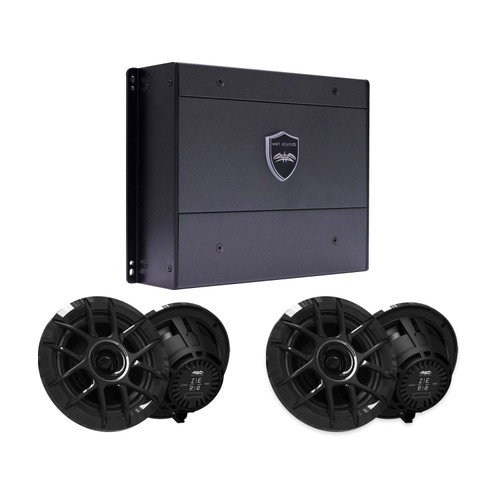 Wet Sounds SYN-DX4 Amp + 4 ZERO 6.5in Marine Speakers, Black Grille