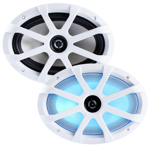 Memphis Audio 6x9 LED Marine Coaxial Speakers - 1 Pair (2 Units) - OEM Bulk Pack MXA69L With White Grilles - Used, Very Good