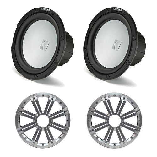 Kicker Dual 45Kmf104 10In 4-Ohm Marine Subwoofers With Silver Led Grilles