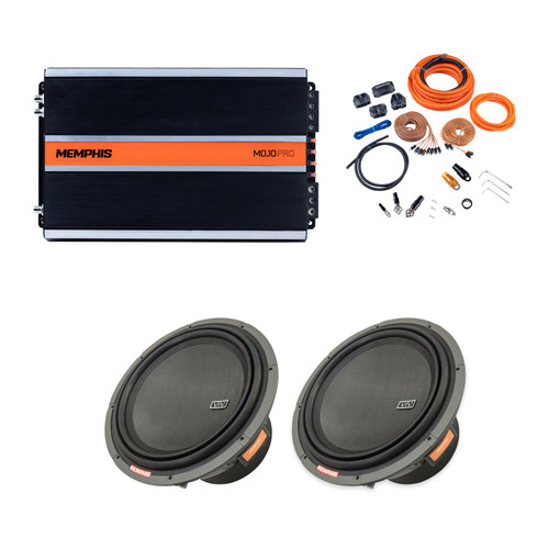 Memphis Audio VIV1212 Dual 12" Subwoofers, MJP2000.1 Amp & 0GA Wiring Kit