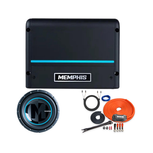 Memphis Audio PRXL12FTV 12" RGB Subwoofer, PRX500.1V2 Amp & 4GA Wiring Kit